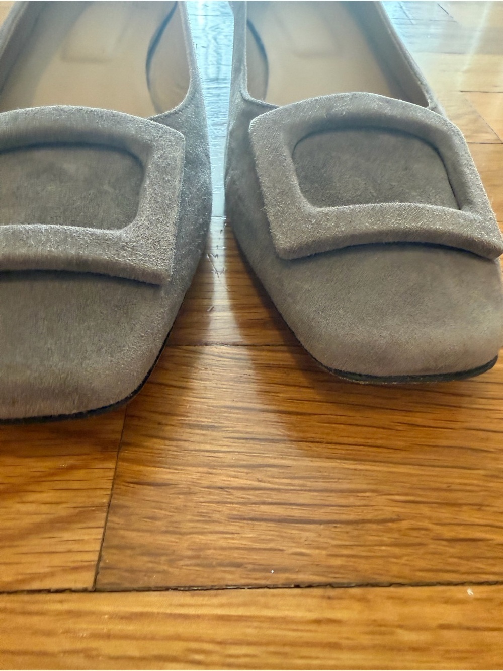 ANN MASHBURN Buckle Square Toe Ballet Flats Gray Suede Leather Shoes 40 9 9.5 - Picture 4 of 11